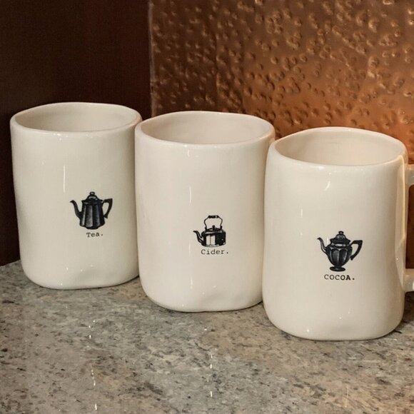 RAE DUNN Cider I Tea I Cocoa ICON Coffee Mugs Pottery ARTISAN Collection MAGENTA - Picture 1 of 7